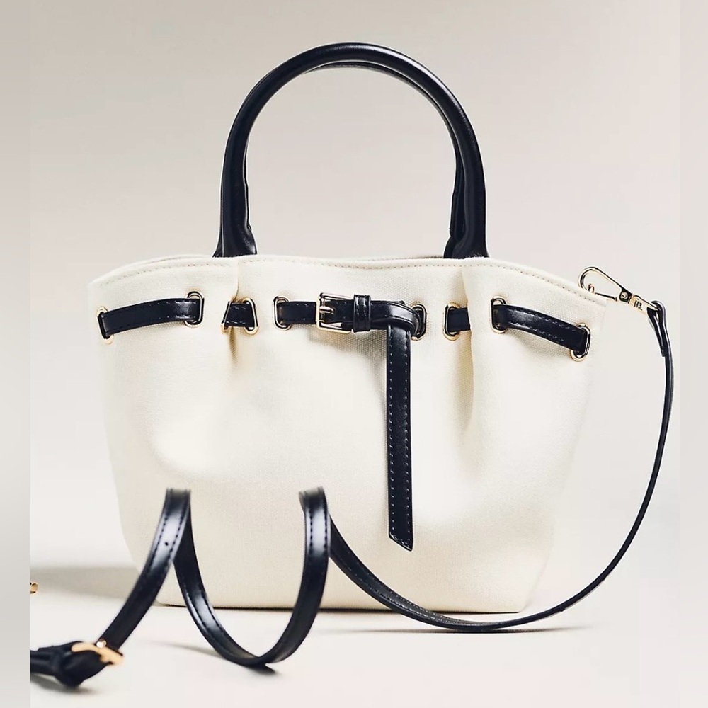 Anthropologie Mini Canvas Belted Tote White Handbag - Picture 1 of 3